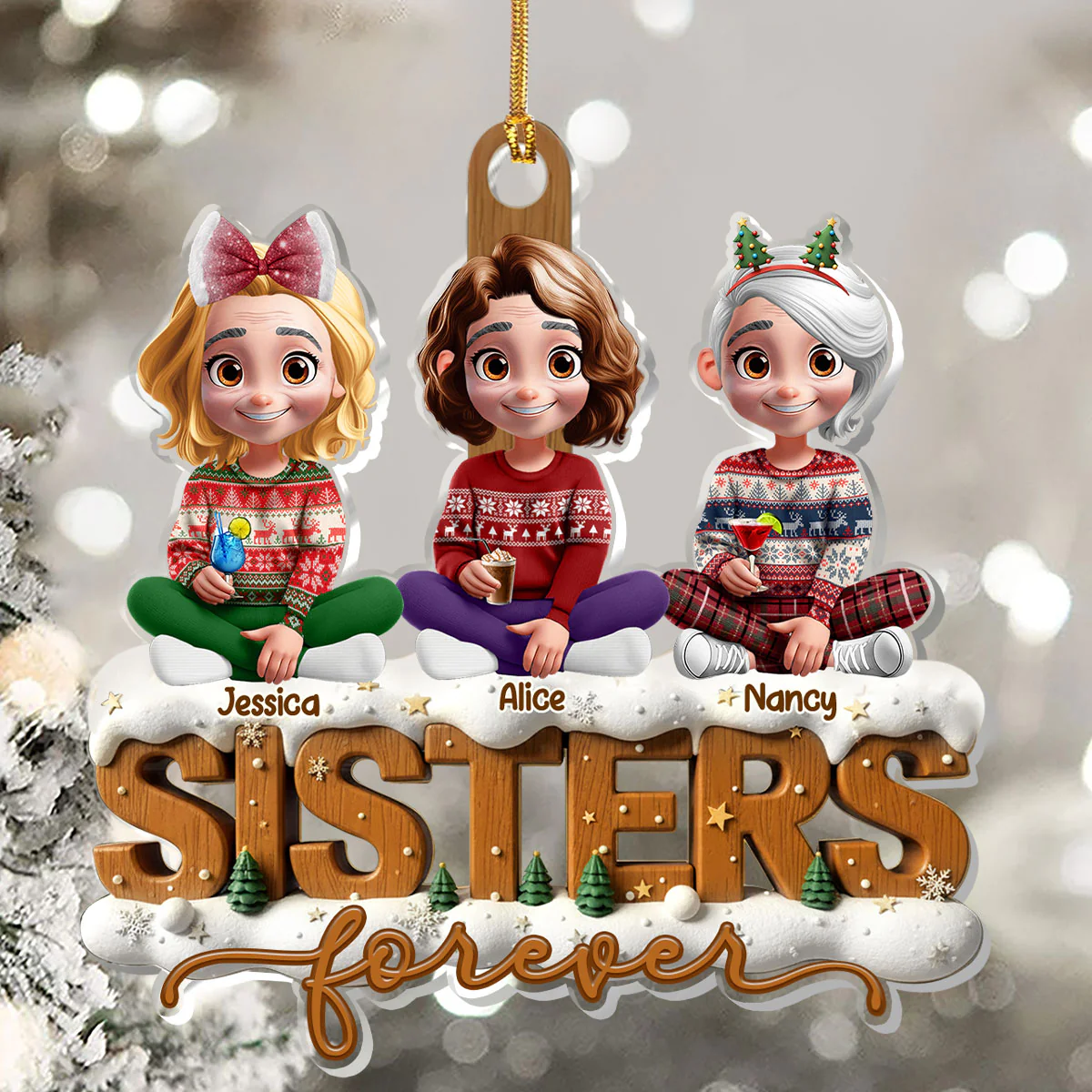 Sisters Forever - Personalized 1-Layer Acrylic Ornament - Image 5