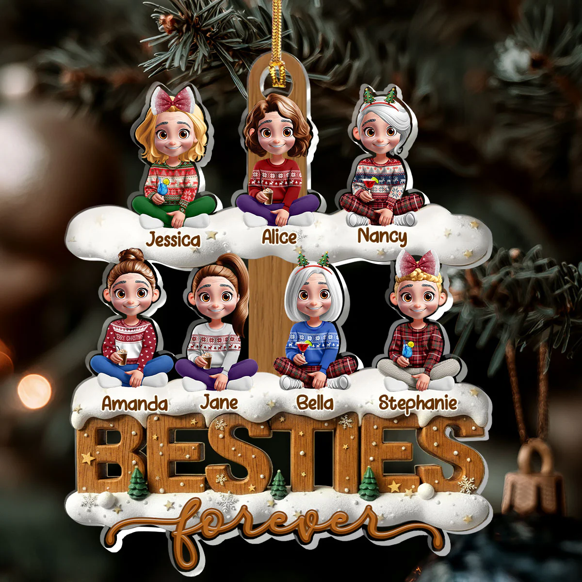 Sisters Forever - Personalized 1-Layer Acrylic Ornament - Image 6