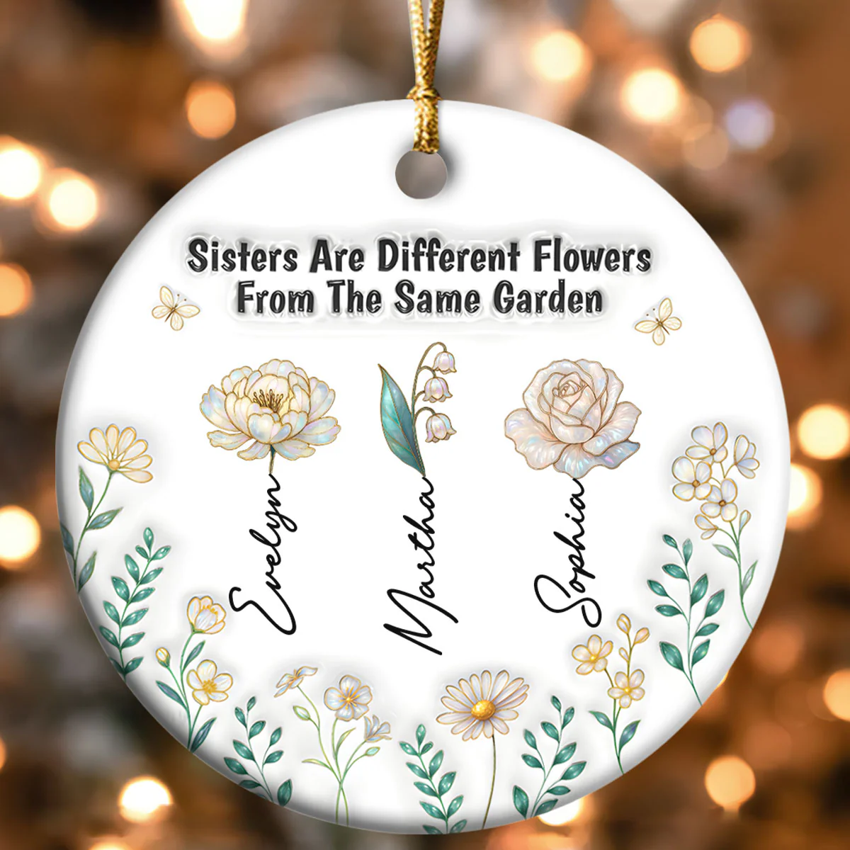 Sisters Forever - Personalized Round Shaped Ceramic Ornament - Image 4