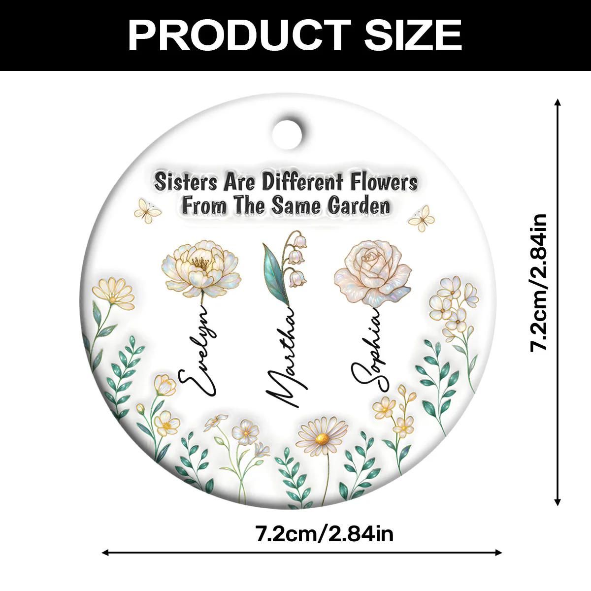 Sisters Forever - Personalized Round Shaped Ceramic Ornament - Image 7