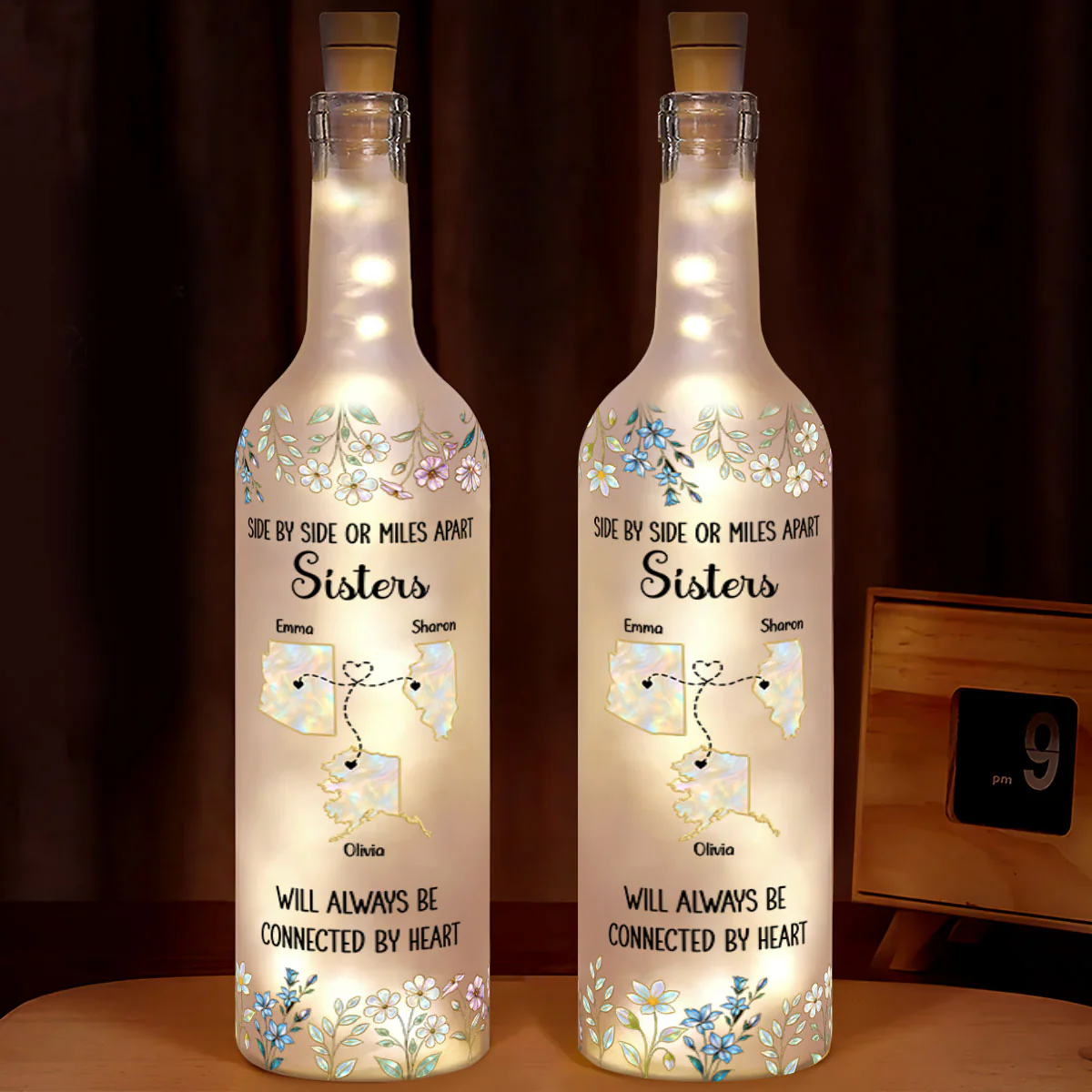 Sisters Will Always Be Connected By Heart - Personalized Bottle Lamp