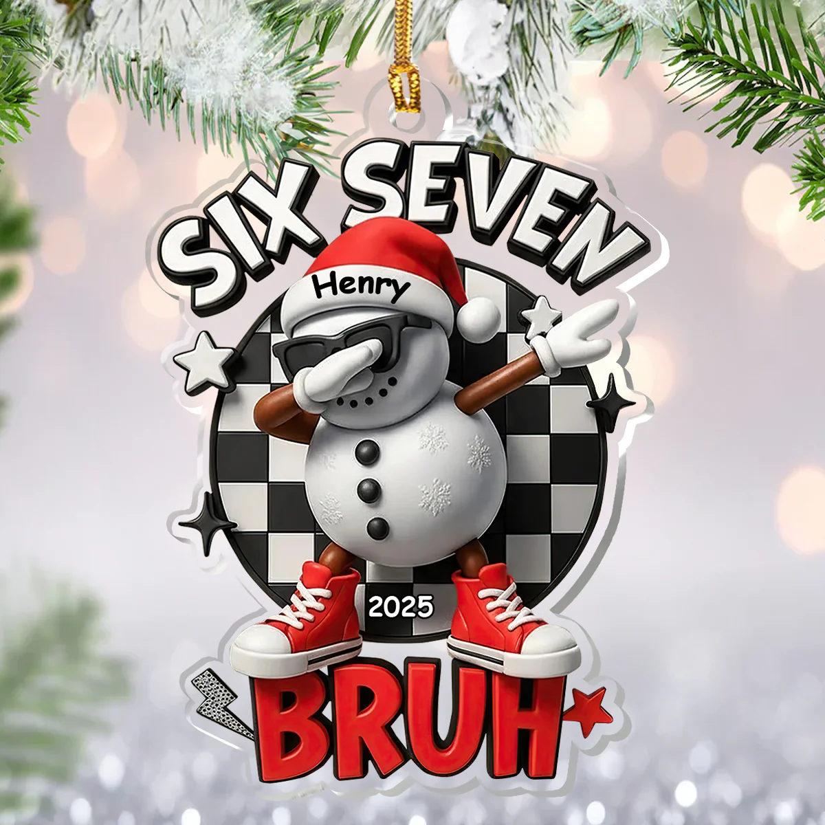 Six Seven Bruh Snowman - Personalized 1-Layer Acrylic Ornament