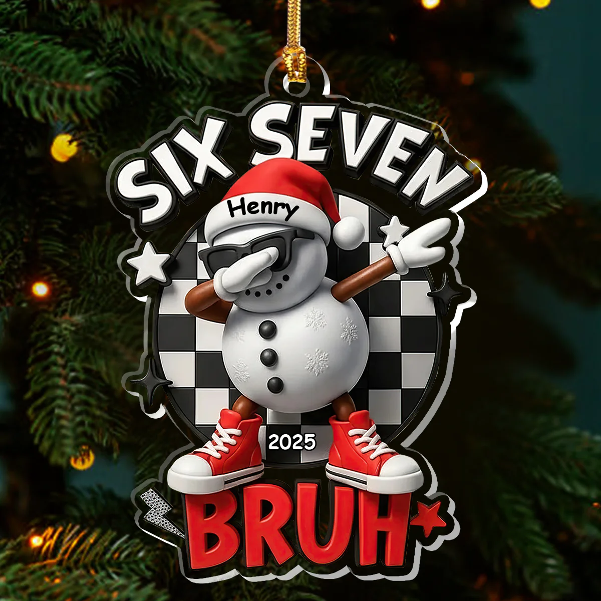 Six Seven Bruh Snowman - Personalized 1-Layer Acrylic Ornament - Image 3