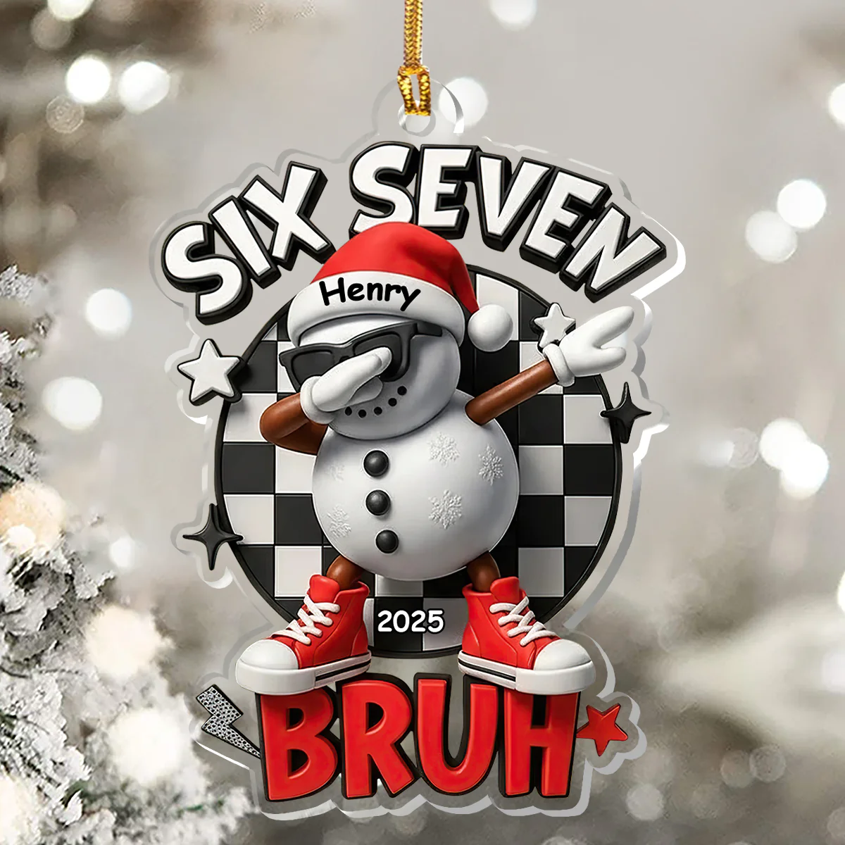 Six Seven Bruh Snowman - Personalized 1-Layer Acrylic Ornament - Image 5