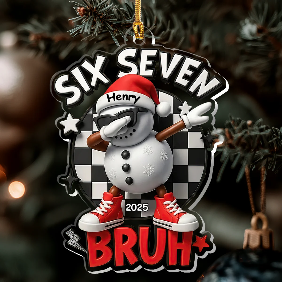 Six Seven Bruh Snowman - Personalized 1-Layer Acrylic Ornament - Image 6