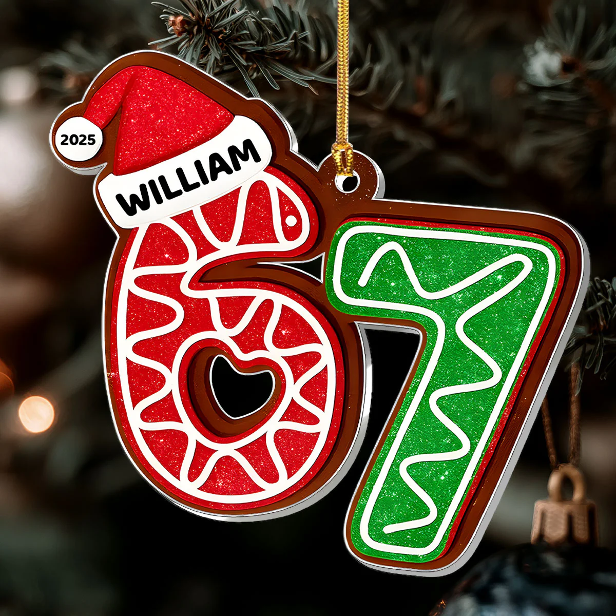 Six Seven Funny Teen Grandkid Gift - Personalized 1-Layer Acrylic Ornament - Image 6