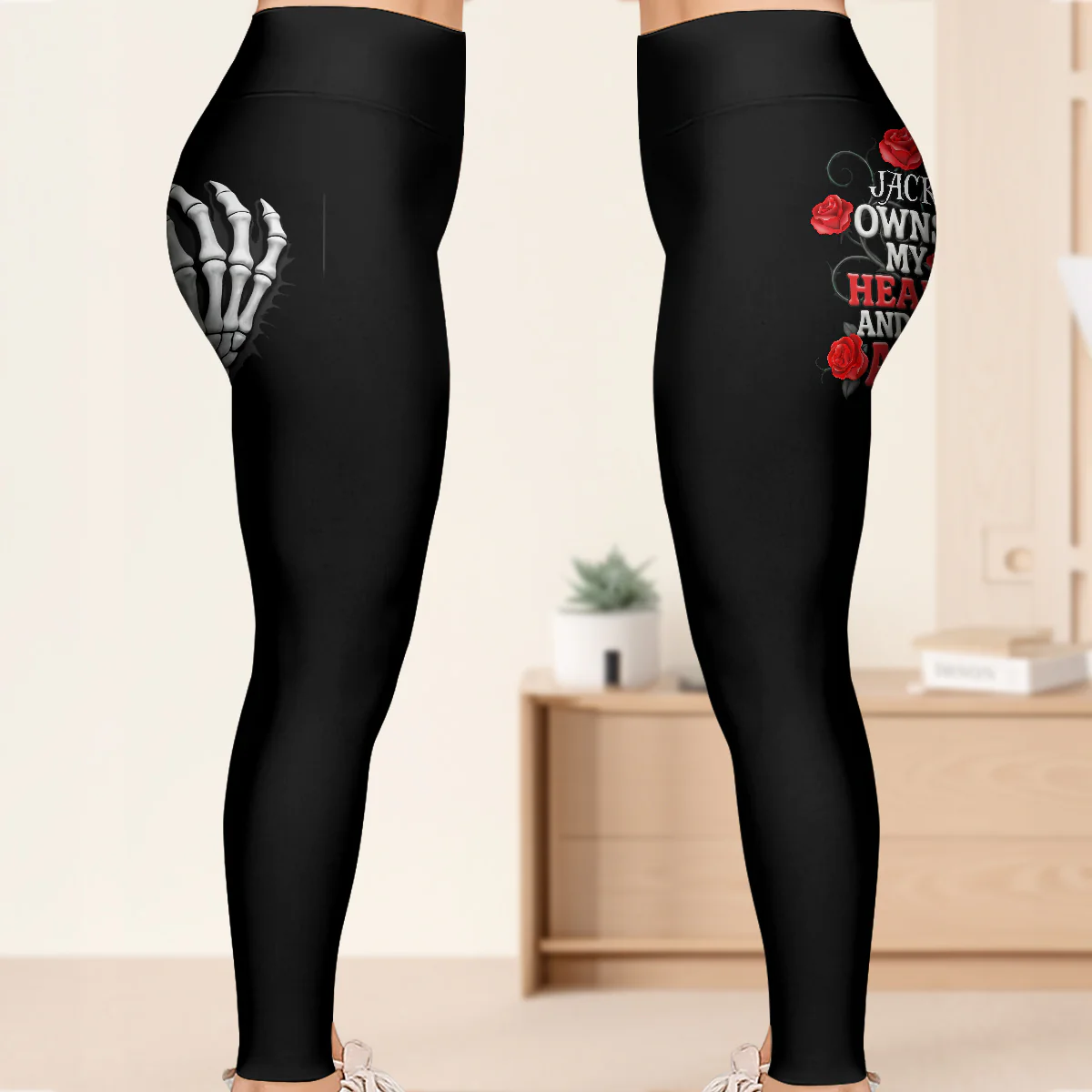 Skeleton Hand He Owns My Heart And My Ass - Personalized Leggings - Image 3
