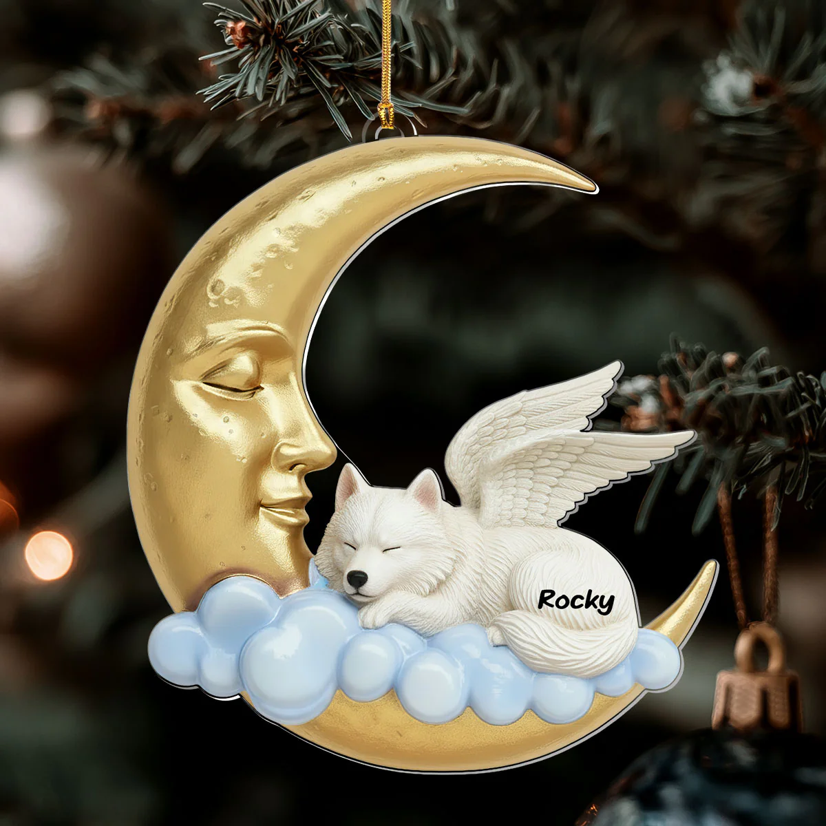 Sleeping Dog Memorial Crescent Moon - Personalized 1-Layer Acrylic Ornament - Image 6