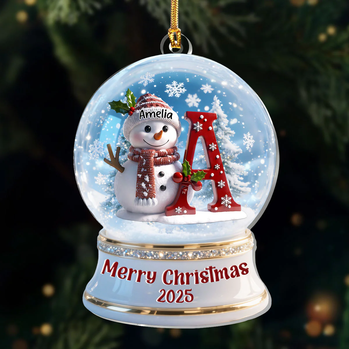 Snowglobe Snowman Merry Christmas - Personalized 1-Layer Acrylic Ornament