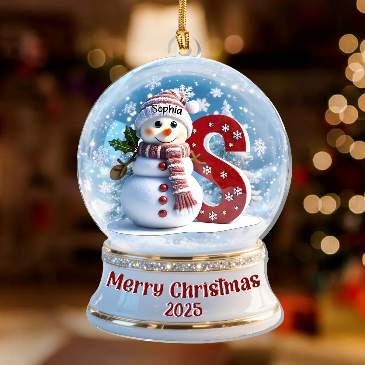 Snowglobe Snowman Merry Christmas - Personalized 1-Layer Acrylic Ornament - Image 2