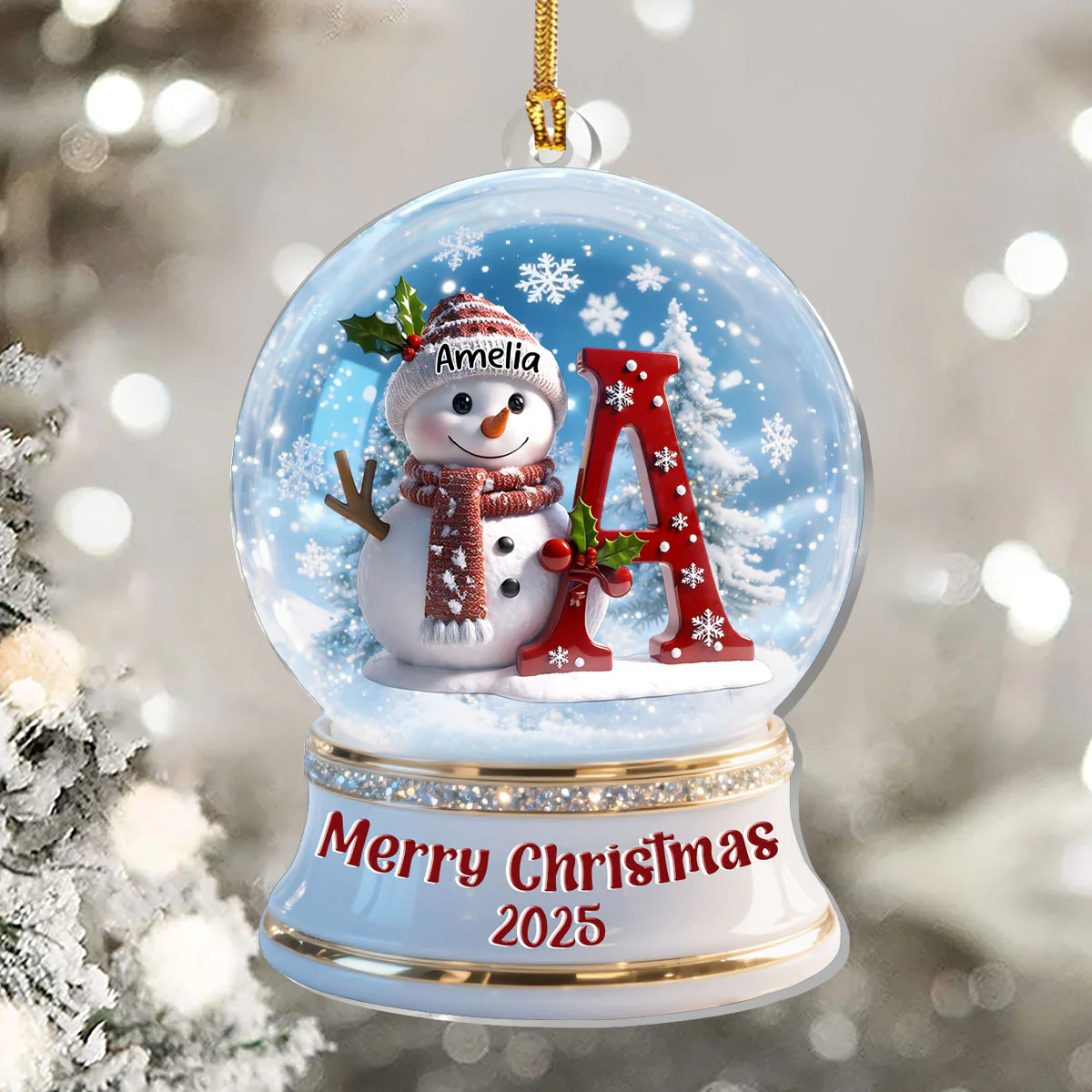 Snowglobe Snowman Merry Christmas - Personalized 1-Layer Acrylic Ornament - Image 5