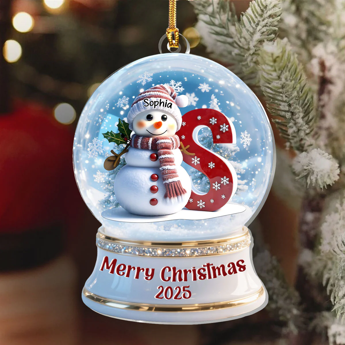 Snowglobe Snowman Merry Christmas - Personalized 1-Layer Acrylic Ornament - Image 6