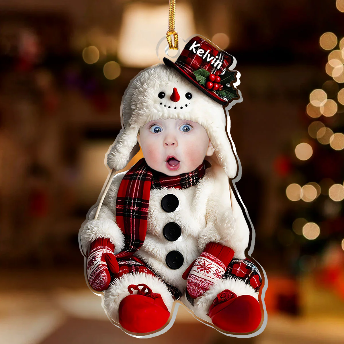 Snowman Baby Custom Photo - Personalized 1-Layer Acrylic Ornament - Image 2