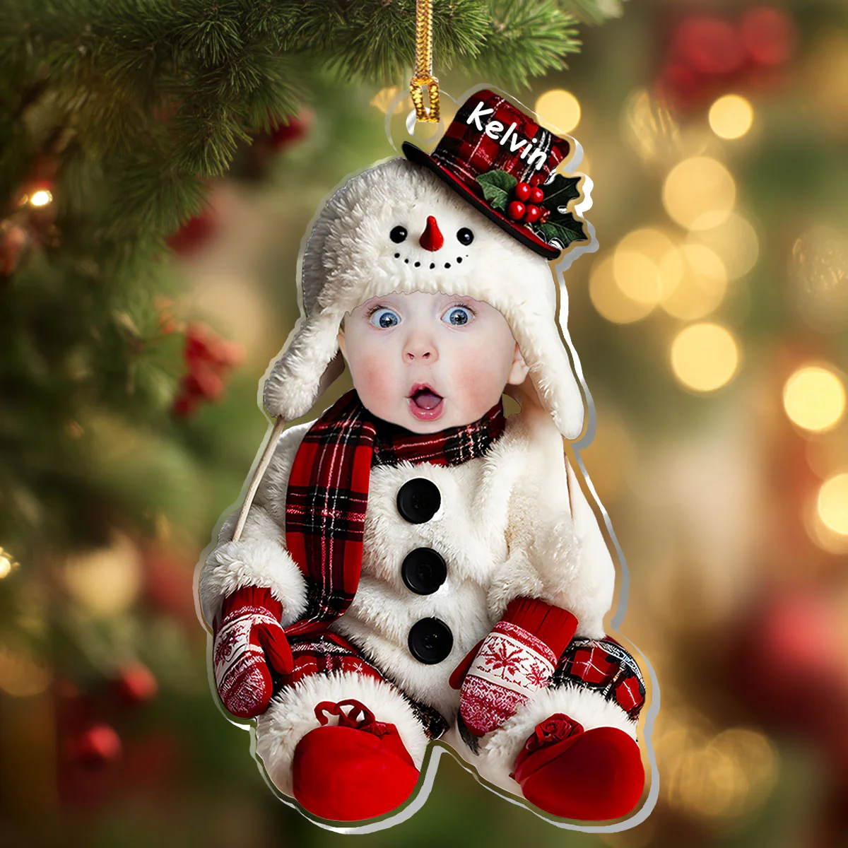 Snowman Baby Custom Photo - Personalized 1-Layer Acrylic Ornament - Image 4