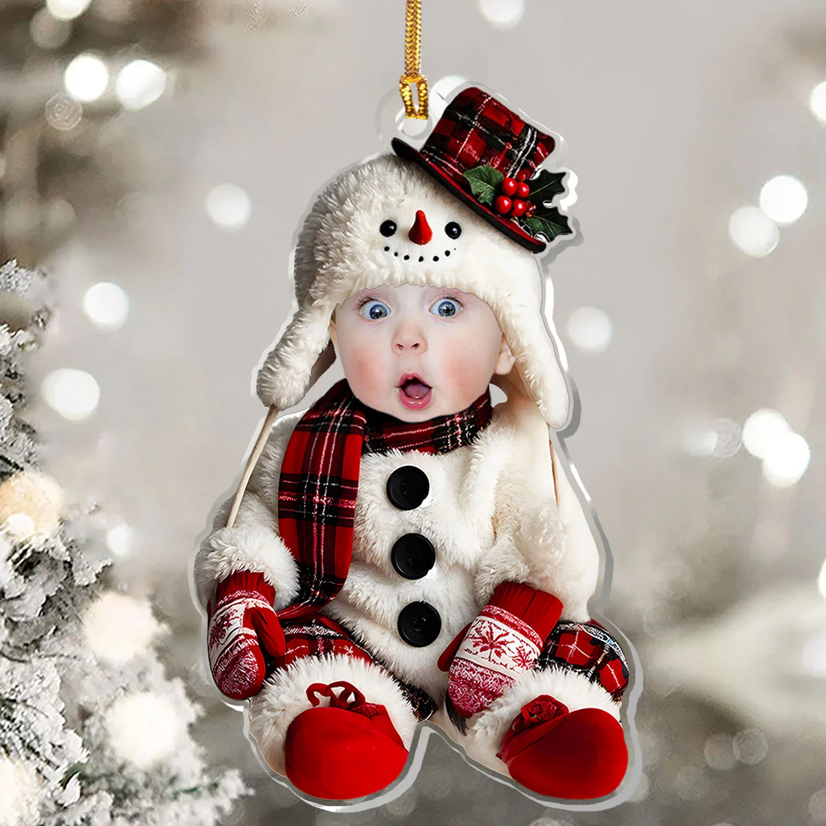 Snowman Baby Custom Photo - Personalized 1-Layer Acrylic Ornament - Image 5