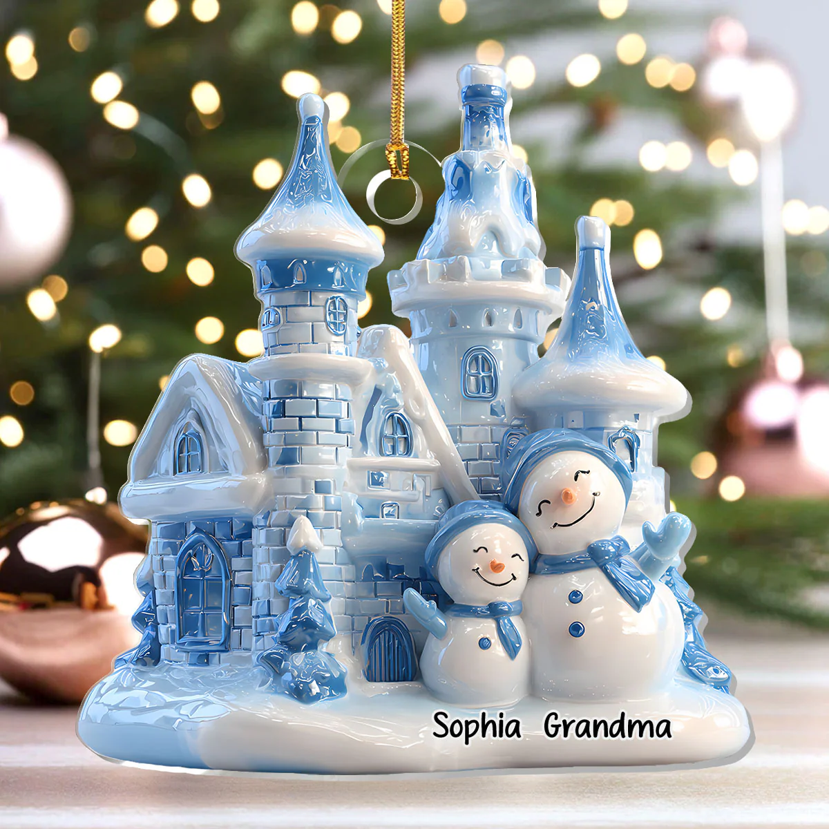 Snowman Castle - Personalized 1-Layer Acrylic Ornament - Image 2