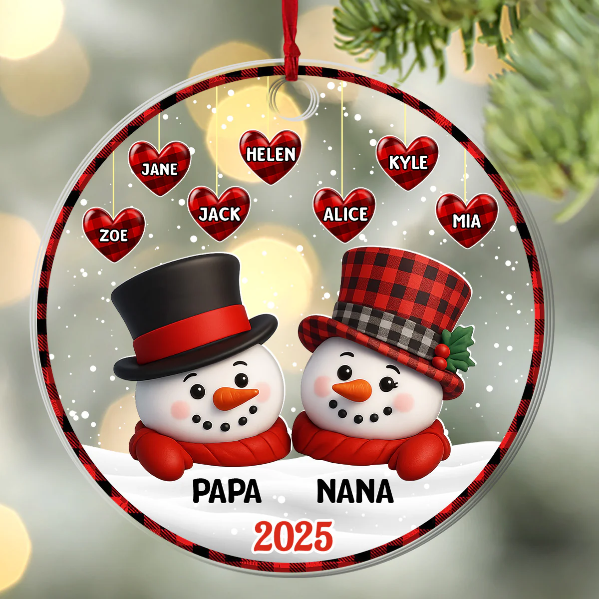 Snowman Christmas Grandparents - Personalized 1-Layer Acrylic Ornament - Image 3