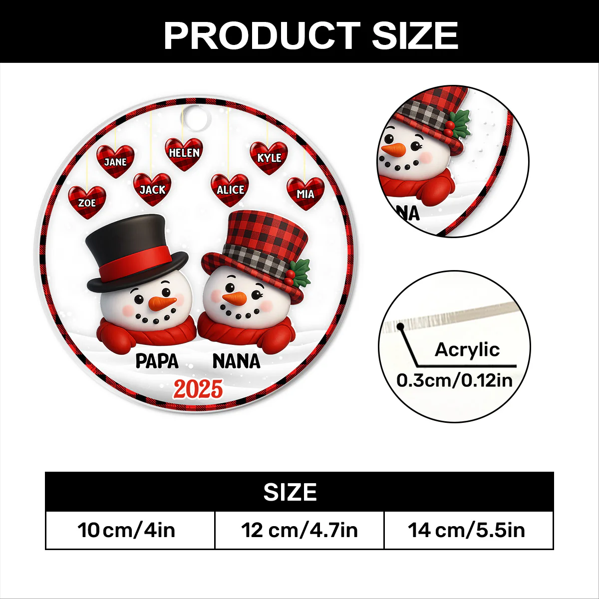 Snowman Christmas Grandparents - Personalized 1-Layer Acrylic Ornament - Image 4