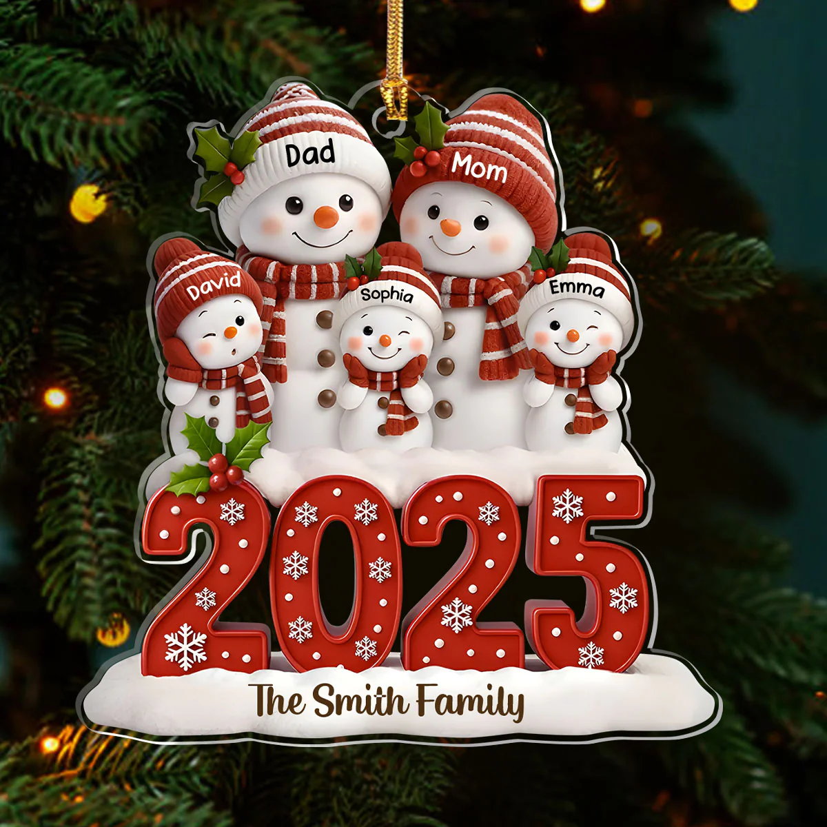 Snowman Family 2025 - Personalized 1-Layer Acrylic Ornament - Image 3