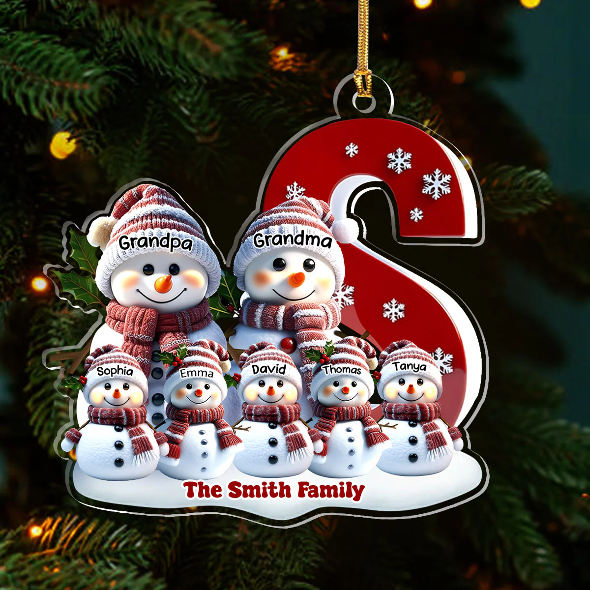 Snowman Family Christmas Alphabet - Personalized 1-Layer Acrylic Ornament - Image 3