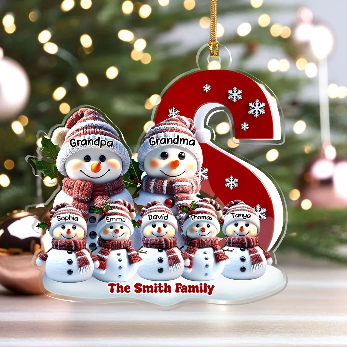 Snowman Family Christmas Alphabet - Personalized 1-Layer Acrylic Ornament - Image 4