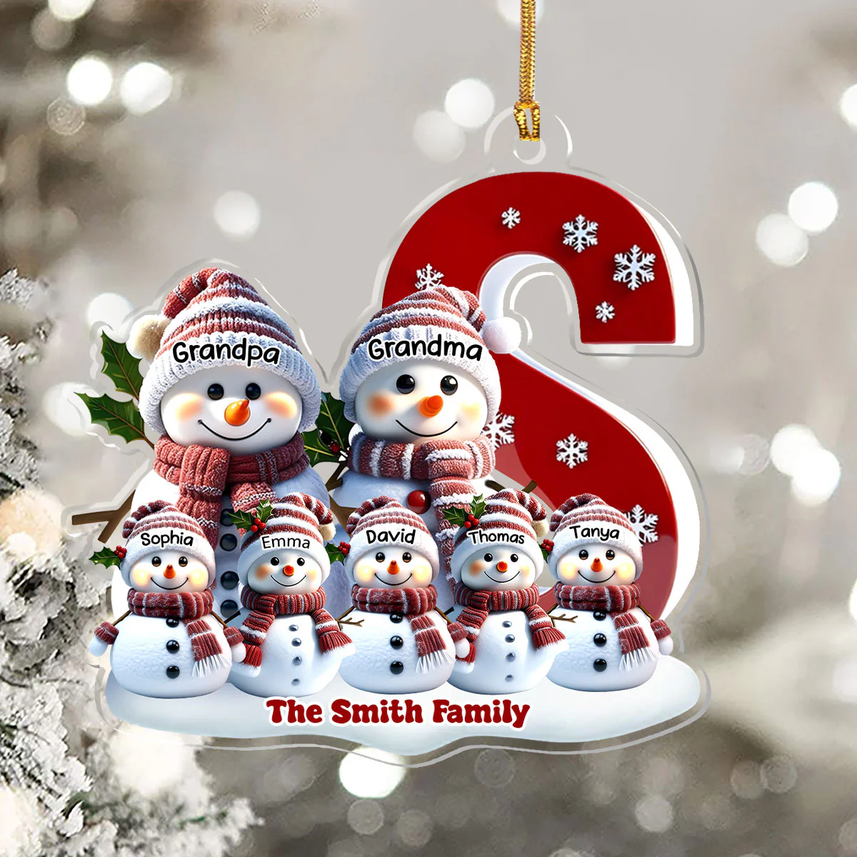 Snowman Family Christmas Alphabet - Personalized 1-Layer Acrylic Ornament - Image 5