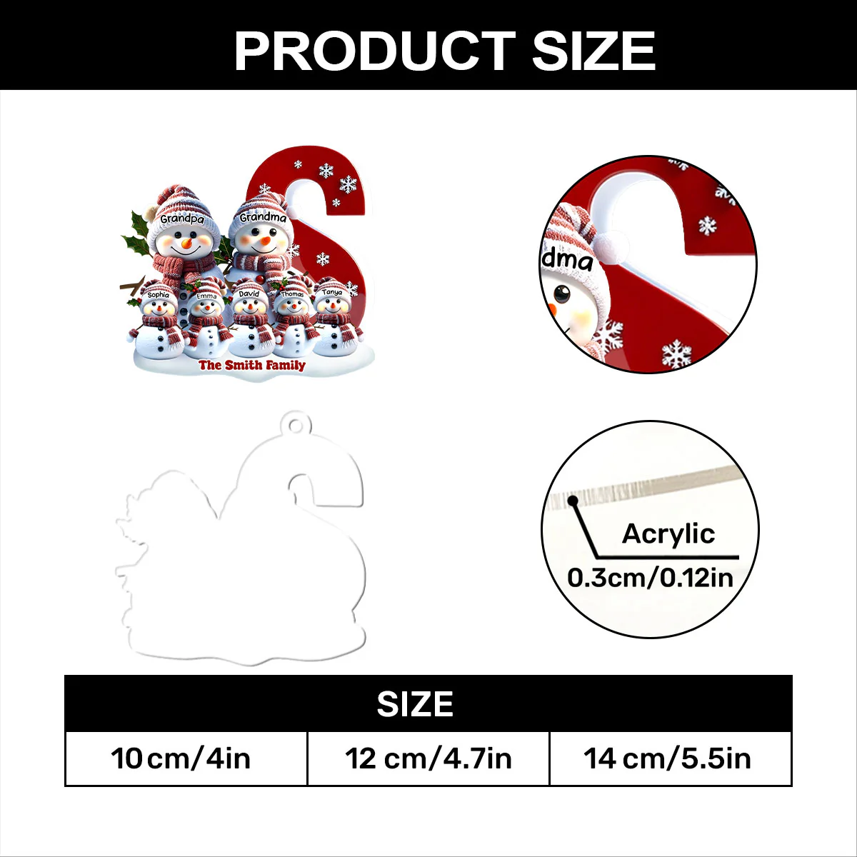 Snowman Family Christmas Alphabet - Personalized 1-Layer Acrylic Ornament - Image 7