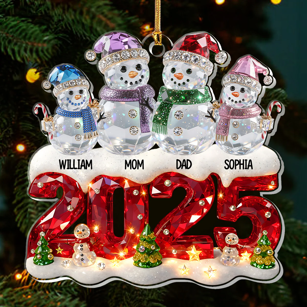 Snowman Family Christmas - Personalized 1-Layer Acrylic Ornament - Image 3