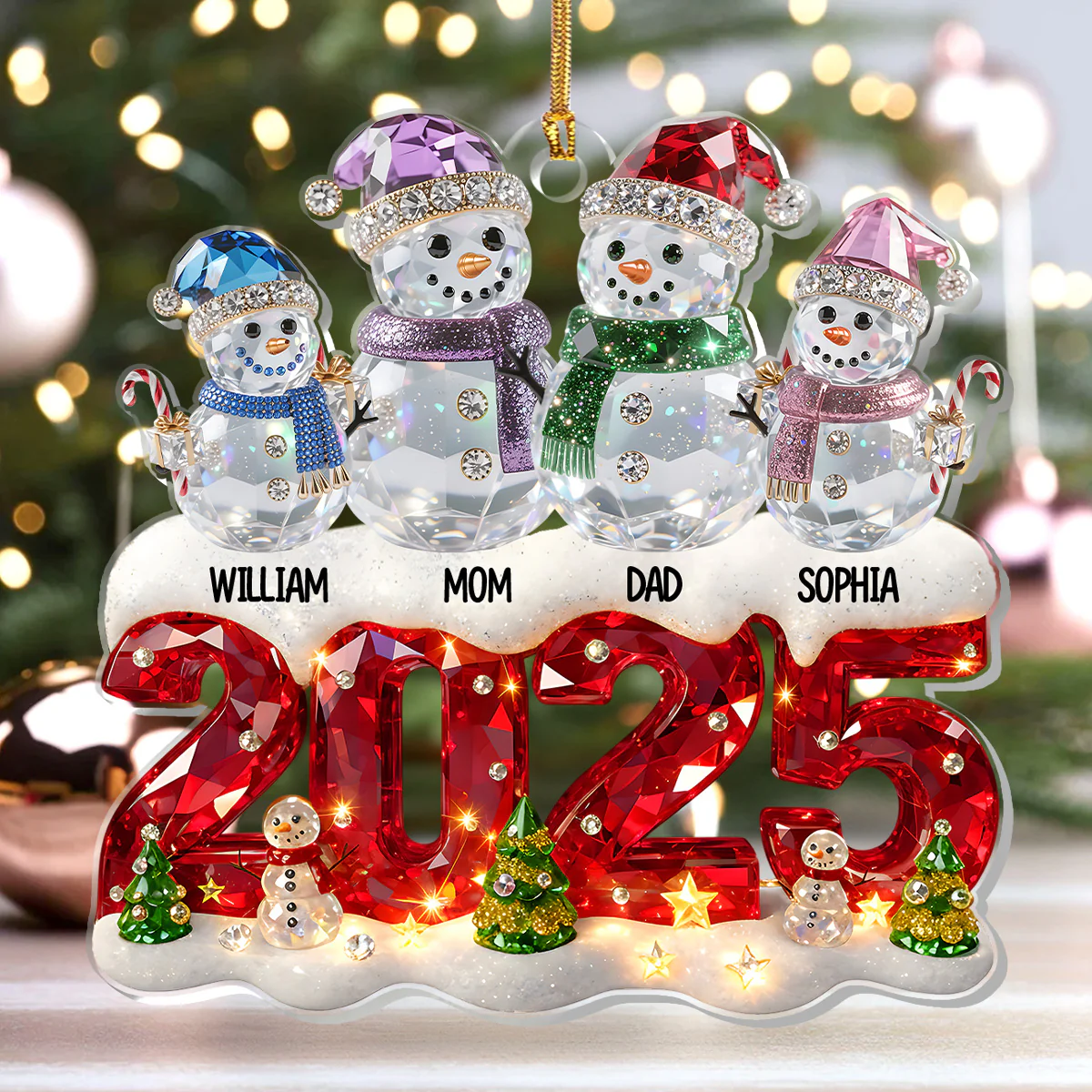 Snowman Family Christmas - Personalized 1-Layer Acrylic Ornament - Image 4