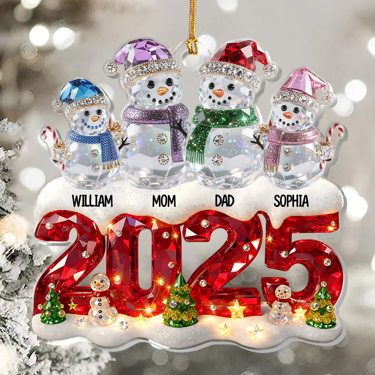 Snowman Family Christmas - Personalized 1-Layer Acrylic Ornament - Image 5