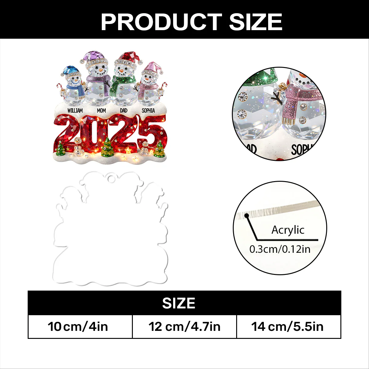 Snowman Family Christmas - Personalized 1-Layer Acrylic Ornament - Image 7
