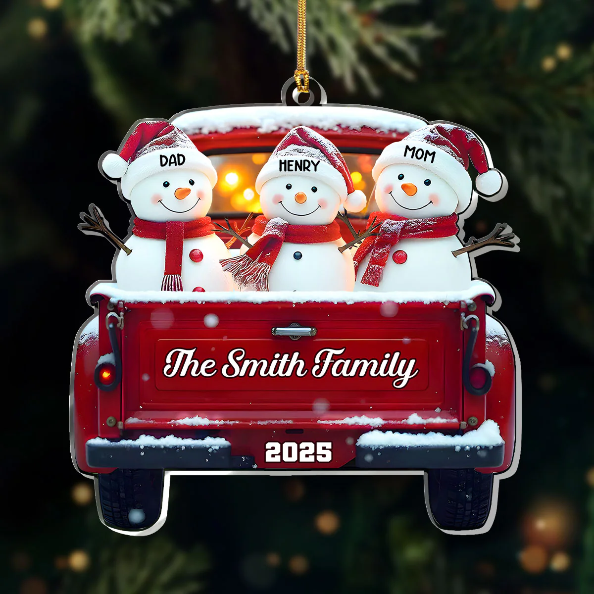 Snowman Family Christmas - Personalized 1-Layer Acrylic Ornament