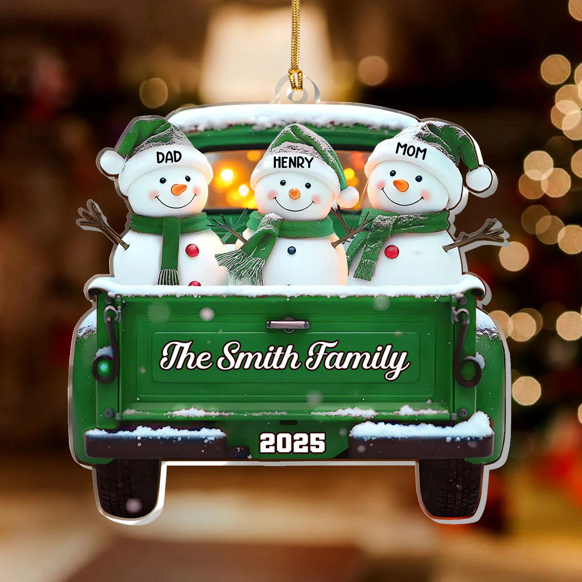 Snowman Family Christmas - Personalized 1-Layer Acrylic Ornament - Image 2