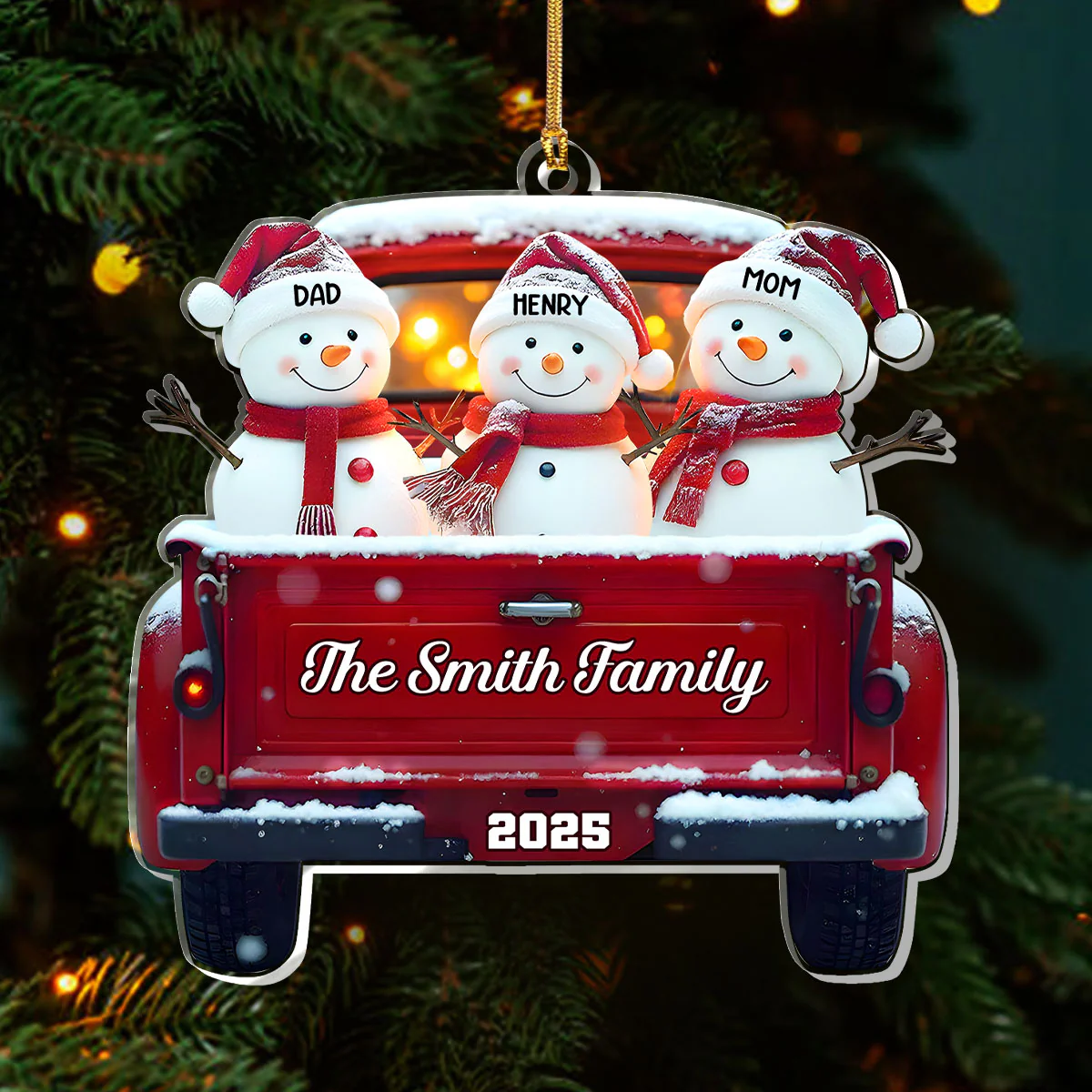 Snowman Family Christmas - Personalized 1-Layer Acrylic Ornament - Image 3