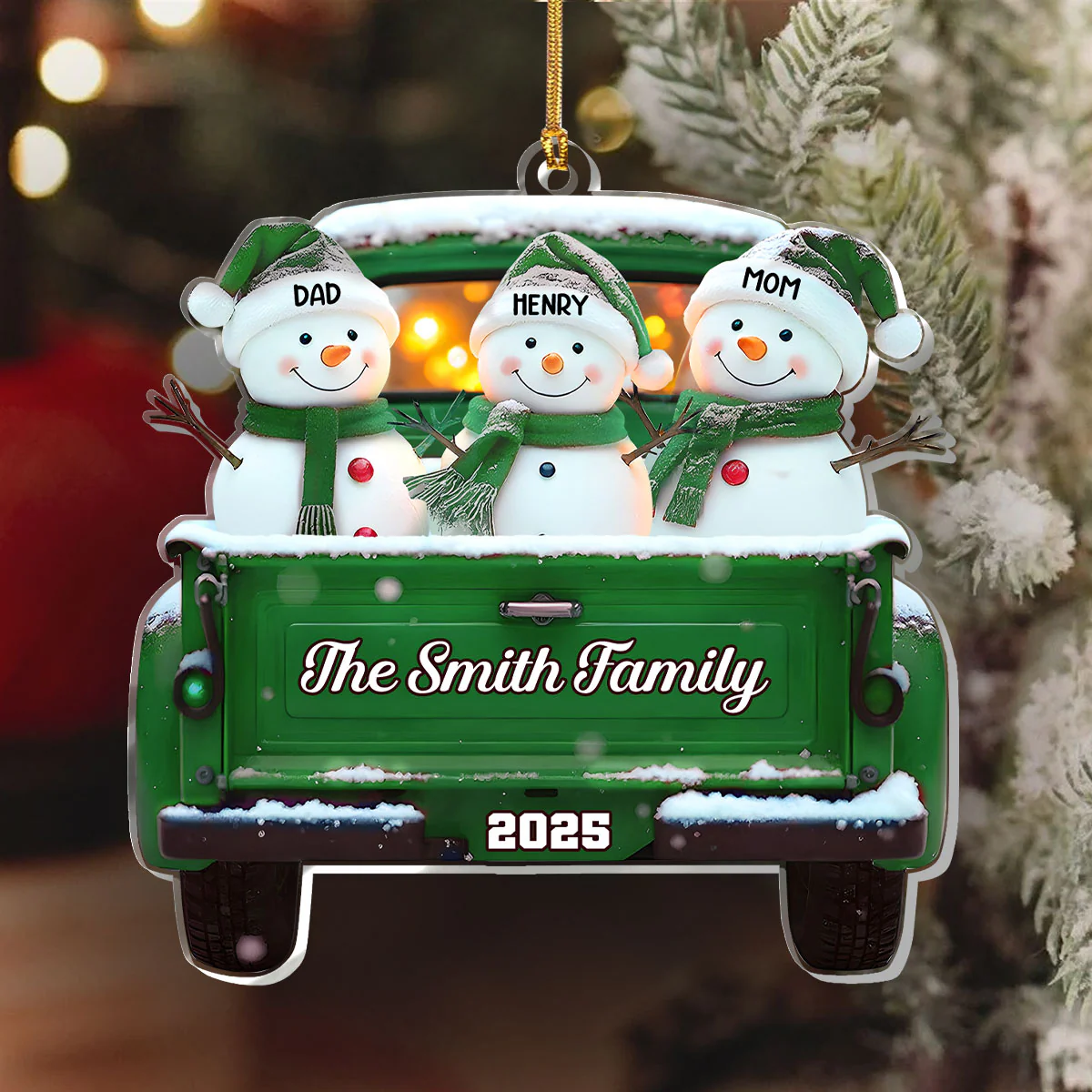 Snowman Family Christmas - Personalized 1-Layer Acrylic Ornament - Image 6