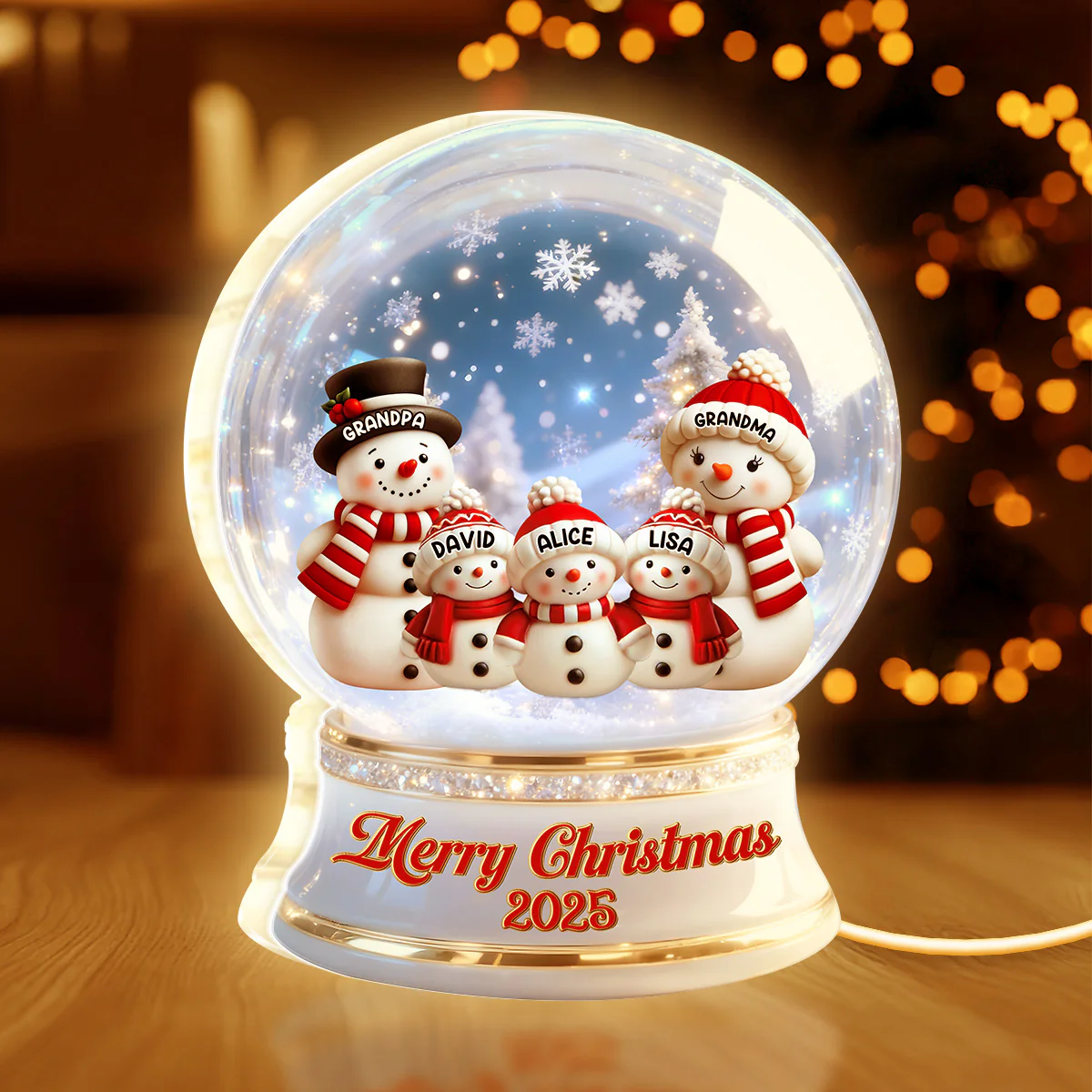 Snowman Family In Snowglobe  - Personalized Light Box - Image 2