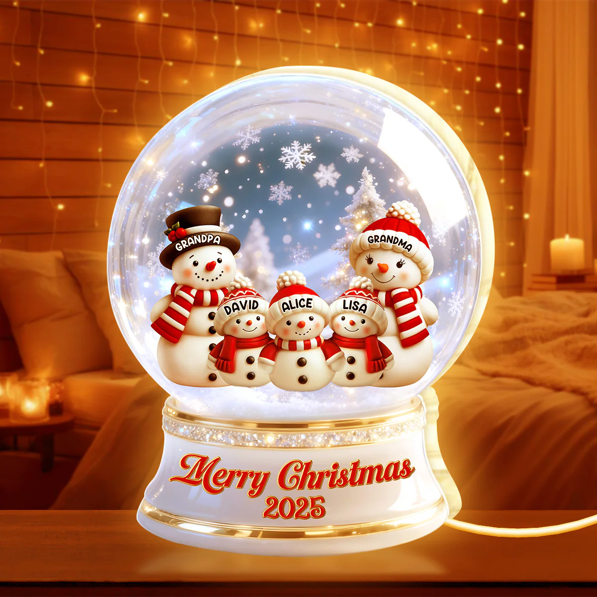 Snowman Family In Snowglobe  - Personalized Light Box - Image 5