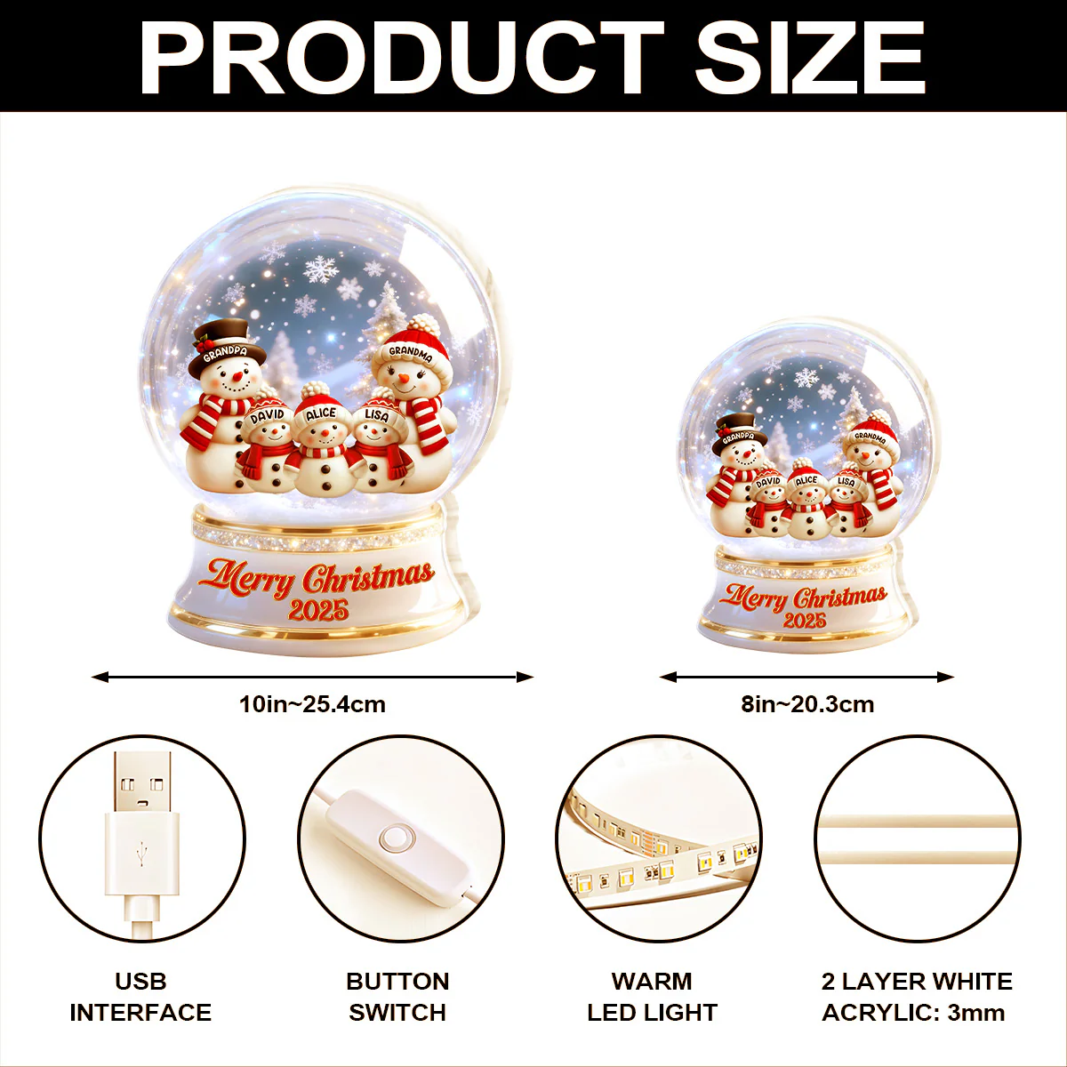 Snowman Family In Snowglobe  - Personalized Light Box - Image 6