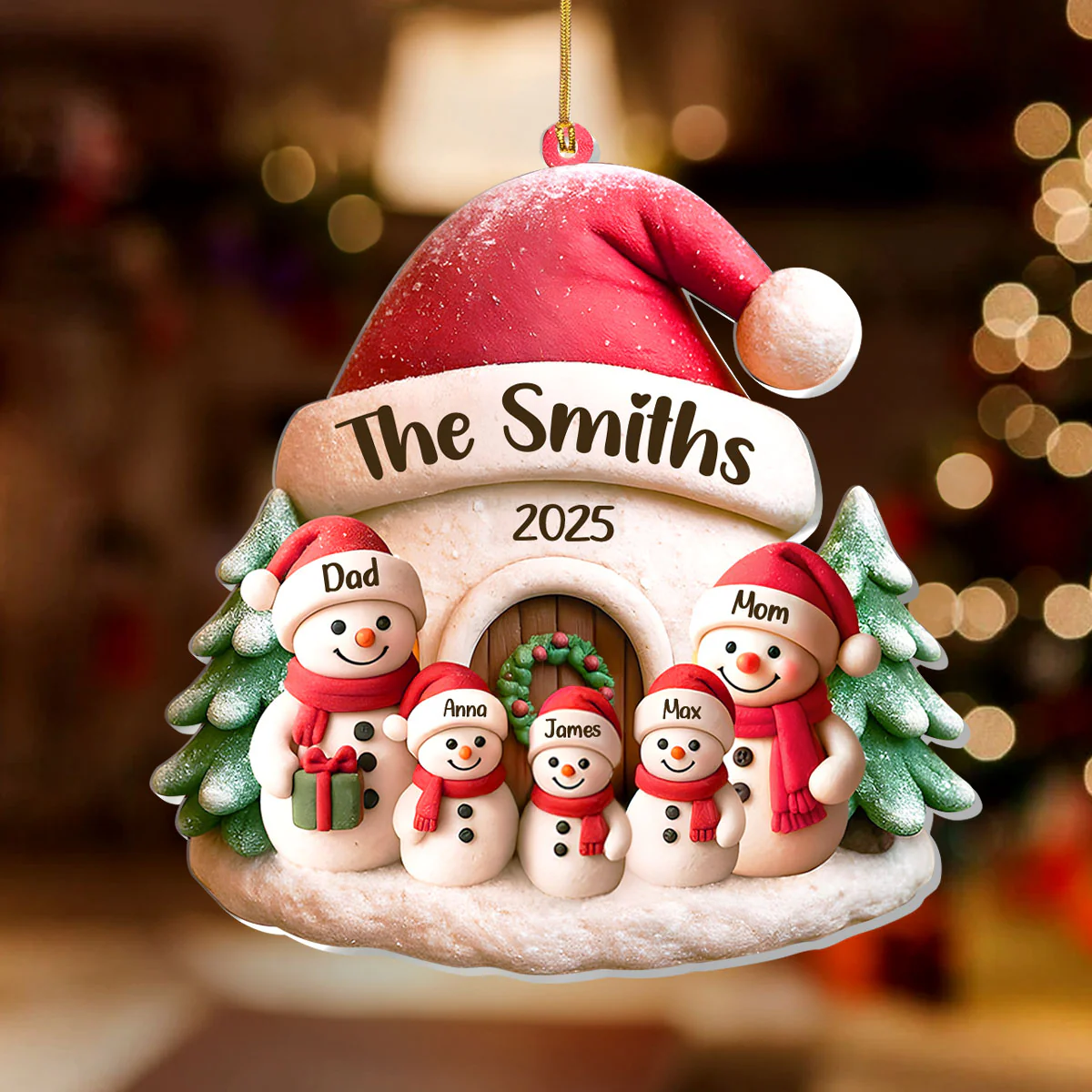 Snowman Family - Personalized 1-Layer Acrylic Ornament - Image 2