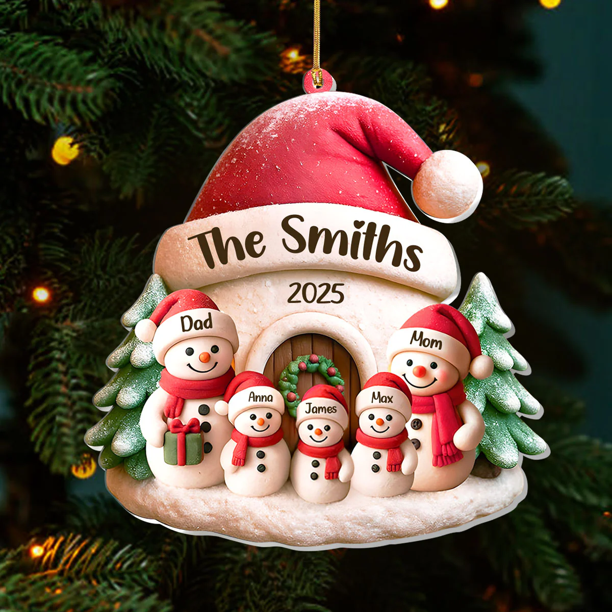 Snowman Family - Personalized 1-Layer Acrylic Ornament - Image 3