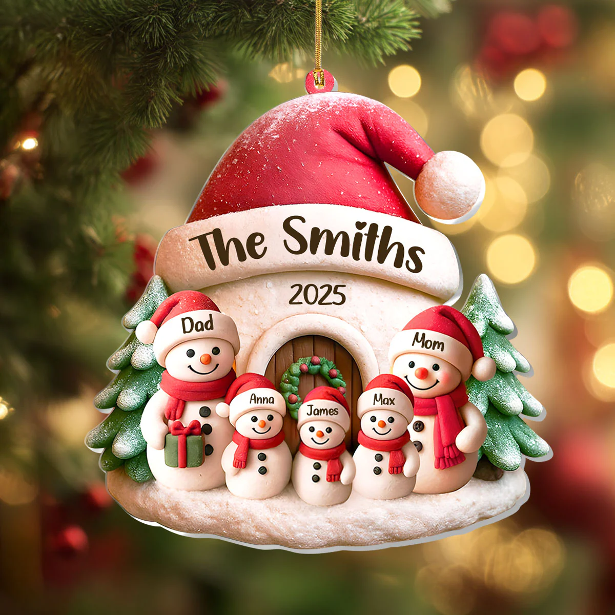 Snowman Family - Personalized 1-Layer Acrylic Ornament - Image 4