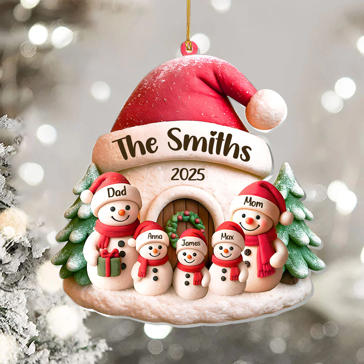 Snowman Family - Personalized 1-Layer Acrylic Ornament - Image 5