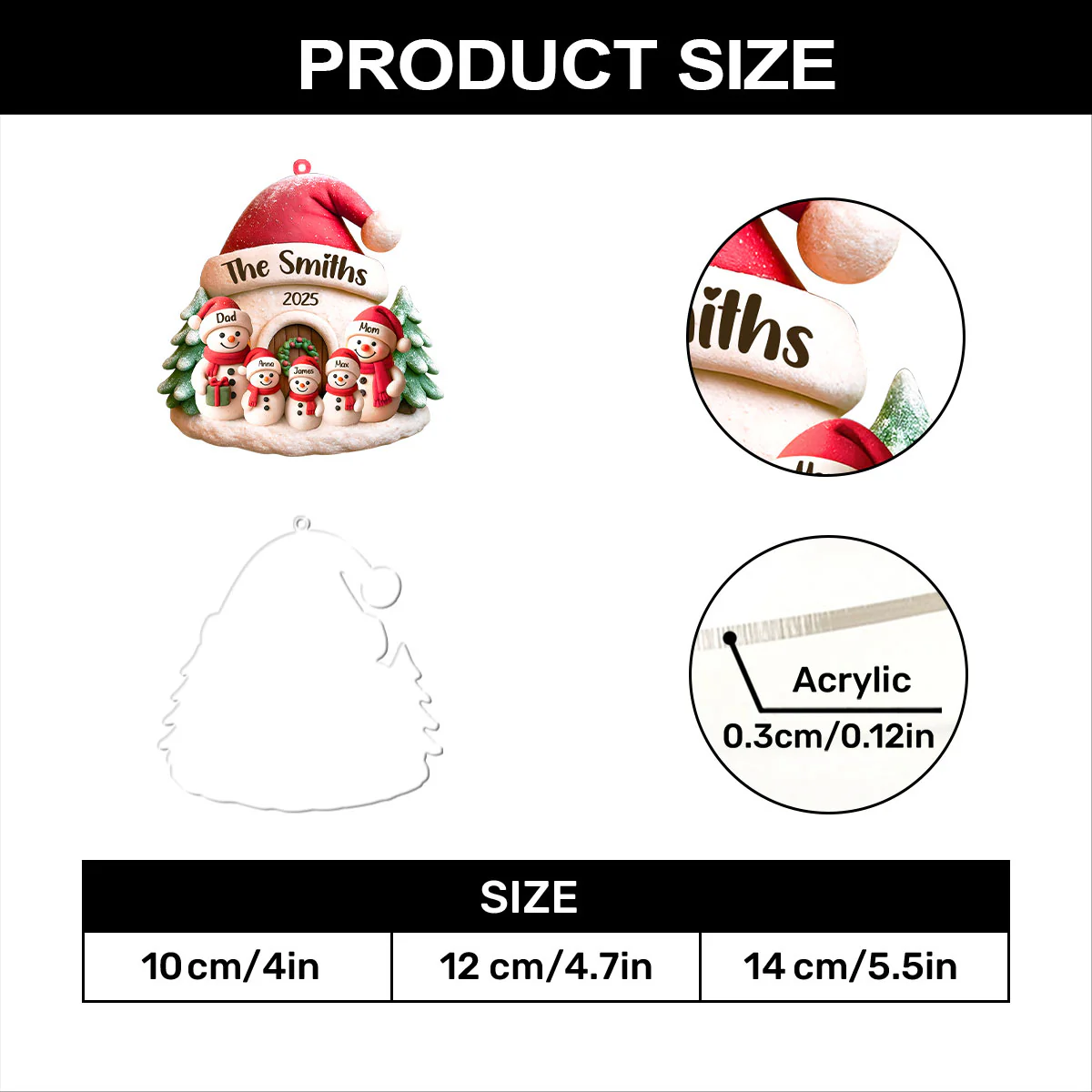 Snowman Family - Personalized 1-Layer Acrylic Ornament - Image 7