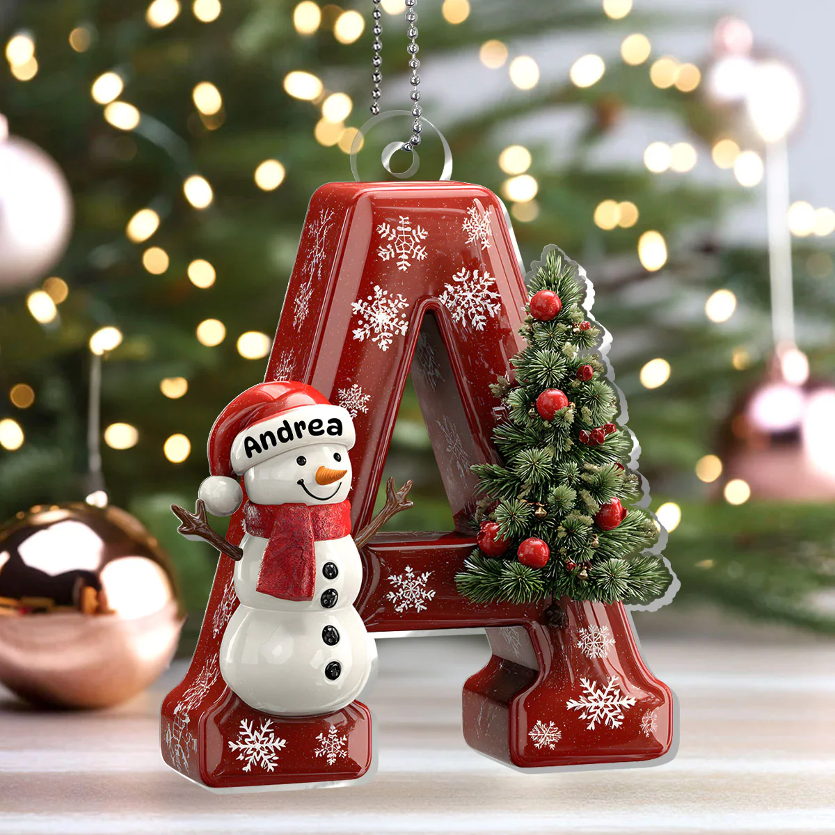 Snowman Festive Christmas Letter - Personalized 1-Layer Acrylic Ornament - Image 4