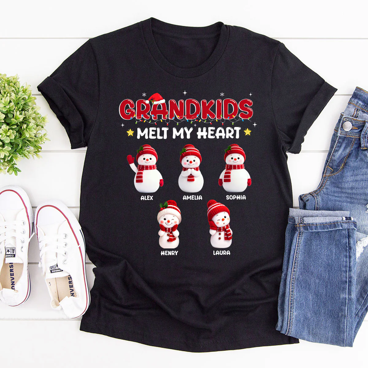 Snowman Grandkids Melt My Heart - Personalized 2D Unisex T-shirt