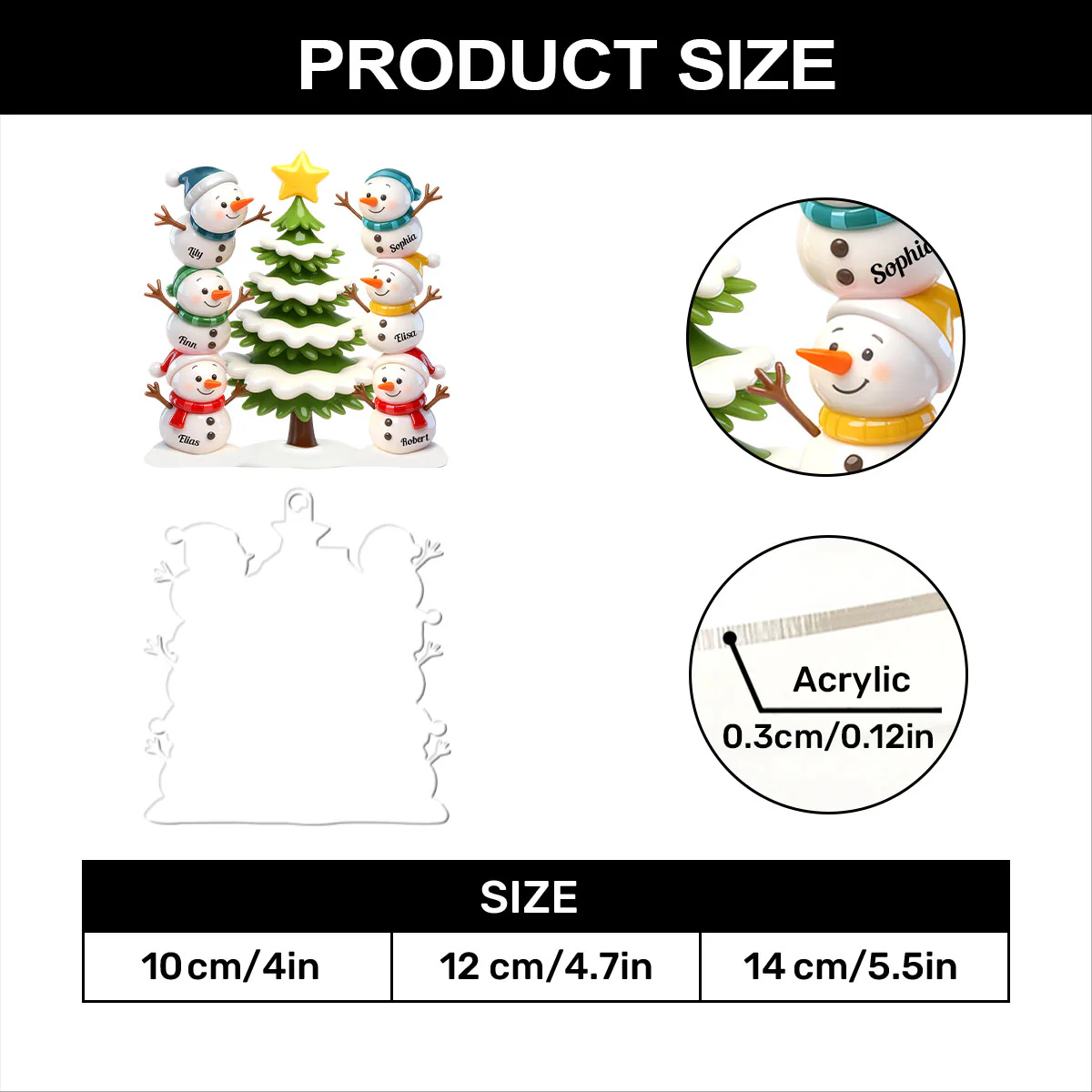 Snowman Grandkids Stack - Personalized 1-Layer Acrylic Ornament - Image 7