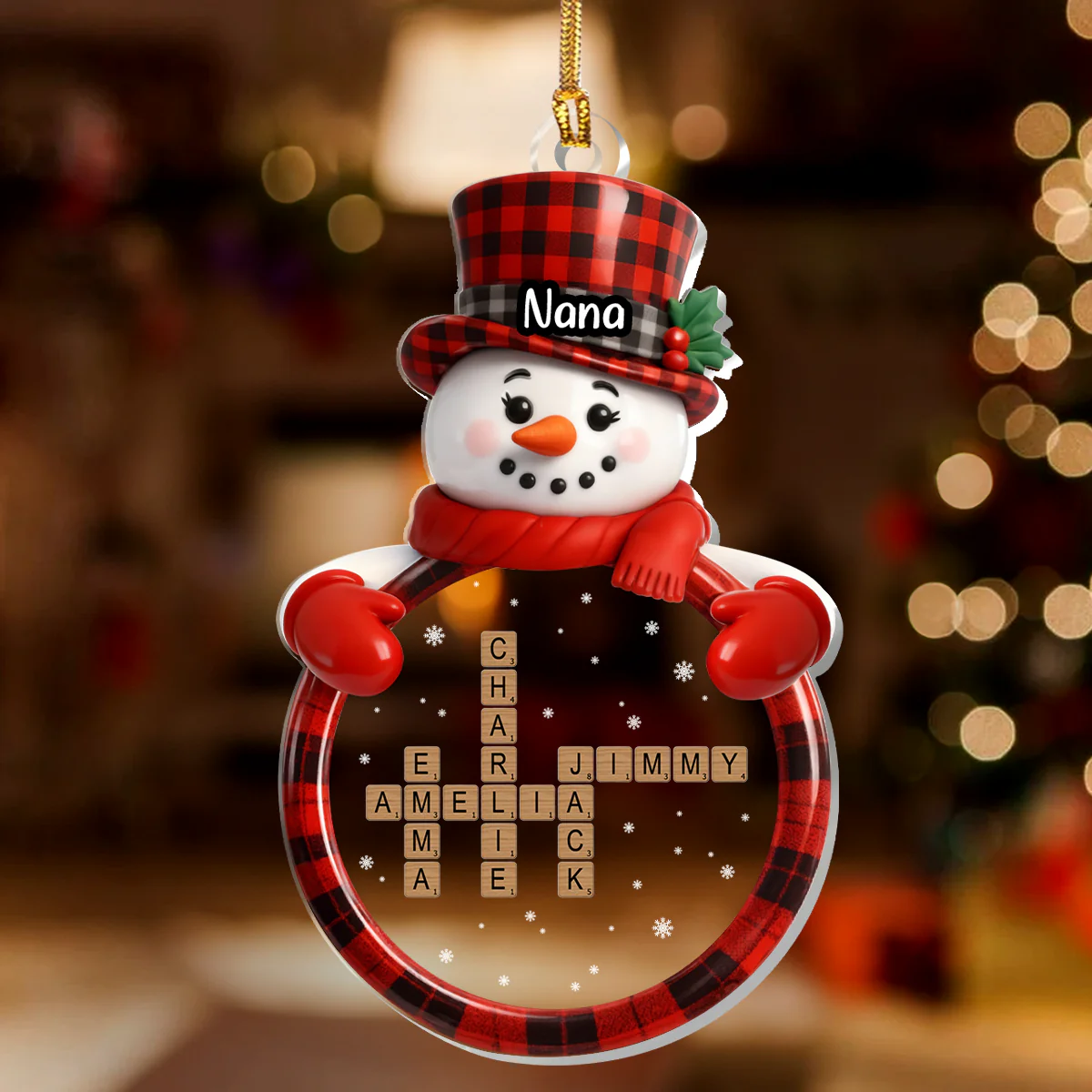 Snowman Grandma And Grandkids Crossword - Personalized 1-Layer Acrylic Ornament - Image 3