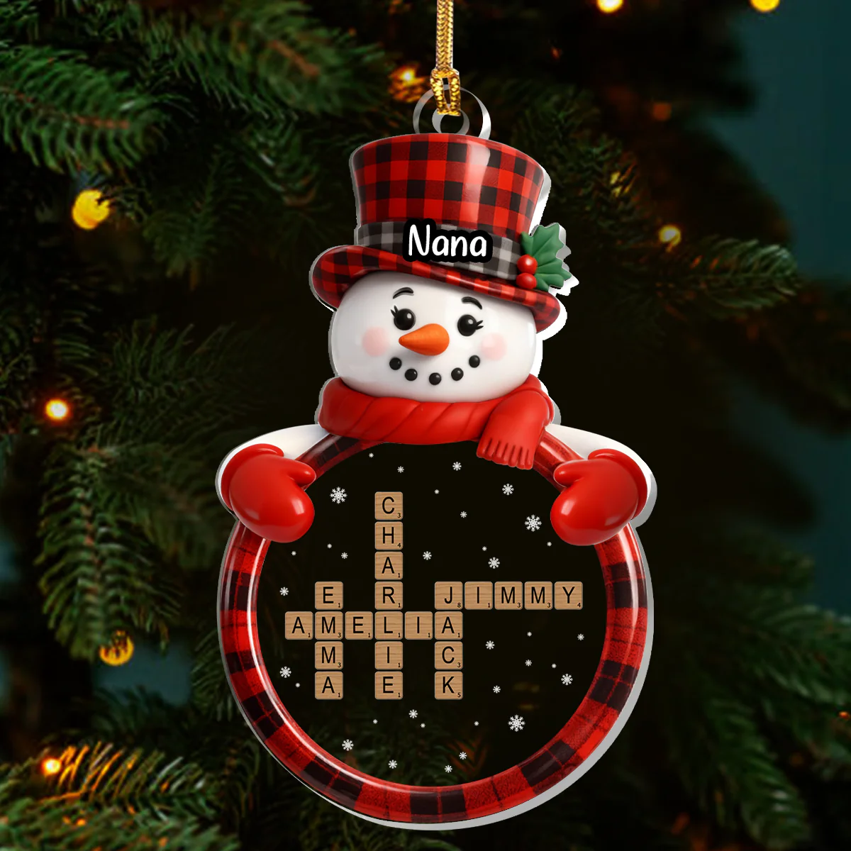 Snowman Grandma And Grandkids Crossword - Personalized 1-Layer Acrylic Ornament - Image 4