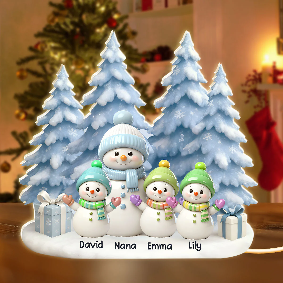 Snowman Grandma And Grandkids on Snow - Personalized Light Box