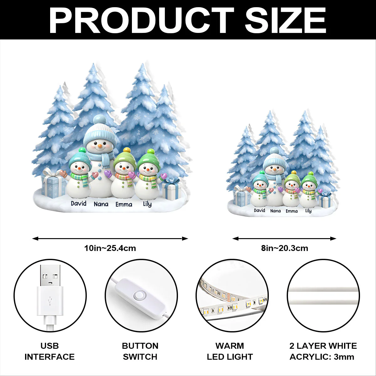 Snowman Grandma And Grandkids on Snow - Personalized Light Box - Image 6